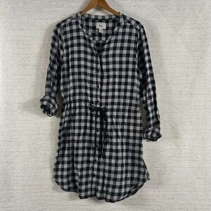 Women's L G.H. Bass & Co Black Grey Gingham Button Up Shirt Dress Lounge Capsule